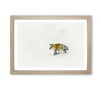 Big Box Art A Red Fox Alone in The Winter in Abstract Framed Wall Art Picture Print Ready to Hang, Oak A2 (62 x 45 cm)
