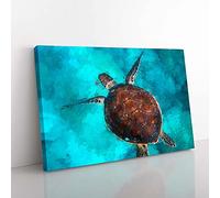 Big Box Art A Sea Turtle in Abstract Canvas Wall Art Print Ready to Hang Picture, 76 x 50 cm (30 x 20 Inch), Turquoise, Black, Brown