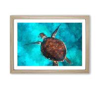 Big Box Art A Sea Turtle in Abstract Framed Wall Art Picture Print Ready to Hang, Oak A2 (62 x 45 cm)