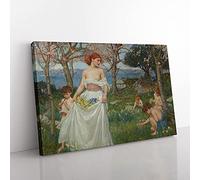 Big Box Art A Song of Springtime by John William Waterhouse Canvas Wall Art Print Ready to Hang Picture, 76 x 50 cm (30 x 20 Inch), Green, Grey, Green
