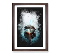 Big Box Art A Tethered Boat Paint Splash Framed Wall Art Picture Print Ready to Hang, Walnut A2 (62 x 45 cm)