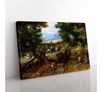 Big Box Art A Woodland Road with Travellers by Pieter Bruegel The Elder Canvas Wall Art Print Ready to Hang Picture, 76 x 50 cm (30 x 20 Inch), Blue, Cream, Cream
