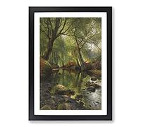 Big Box Art A Woodland Stream by Peder Mork Monsted Framed Wall Art Picture Print Ready to Hang, Black A2 (62 x 45 cm)