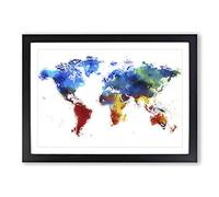 Big Box Art Abstract Map of The World Framed Wall Art Picture Print Ready to Hang, Black A2 (62 x 45 cm)