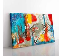 Big Box Art Abstract Vol.128 by S.Johnson Canvas Wall Art Print Ready to Hang Picture, 76 x 50 cm (30 x 20 Inch), Grey, Turquoise, Olive, Green, Red, Yellow