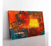Big Box Art Abstract Vol.197 by S.Johnson Canvas Wall Art Print Ready to Hang Picture, 76 x 50 cm (30 x 20 Inch), Red, Teal, Yellow
