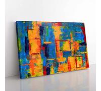 Big Box Art Abstract Vol.266 by S.Johnson Canvas Wall Art Print Ready to Hang Picture, 76 x 50 cm (30 x 20 Inch), Blue, Orange, Teal, Red, Yellow