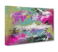 Big Box Art Abstract Vol.282 by S.Johnson Canvas Wall Art Framed Picture Print, 30 x 20 Inch (76 x 50 cm), Green, Grey, Purple, Olive, Green, Magenta