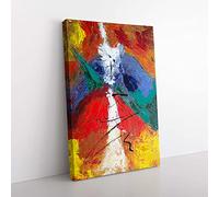 Big Box Art Abstract Vol.301 by S.Johnson Canvas Wall Art Print Ready to Hang Picture, 76 x 50 cm (30 x 20 Inch), Red, Teal, Brown, Grey, Yellow