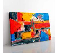 Big Box Art Abstract Vol.388 by S.Johnson Canvas Wall Art Print Ready to Hang Picture, 76 x 50 cm (30 x 20 Inch), Black, Red, Brown, Gold, Blue