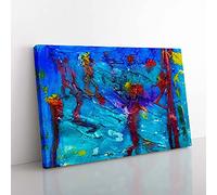 Big Box Art Abstract Vol.455 by S.Johnson Canvas Wall Art Print Ready to Hang Picture, 76 x 50 cm (30 x 20 Inch), Blue, Maroon, Green, Yellow