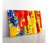 Big Box Art Abstract Vol.95 by S.Johnson Canvas Wall Art Print Ready to Hang Picture, 76 x 50 cm (30 x 20 Inch), Yellow, Red, Olive, Green, Blue, Red