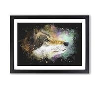 Big Box Art Abstract Wolf Vol.1 Paint Splash Framed Wall Art Picture Print Ready to Hang, Black A2 (62 x 45 cm)