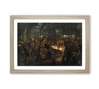 Big Box Art Adolph Menzel The Iron Rolling Mill Framed Wall Art Picture Print Ready to Hang, Oak A2 (62 x 45 cm)
