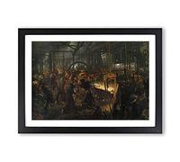 Big Box Art Adolph Menzel The Iron Rolling Mill Framed Wall Art Picture Print Ready to Hang, Oak A2 (62 x 45 cm)