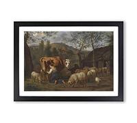 Big Box Art Adriaen Van de Velde Milk Maid Framed Wall Art Picture Print Ready to Hang, Oak A2 (62 x 45 cm)