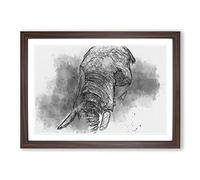 Big Box Art African Elephant in Abstract Framed Wall Art Picture Print Ready to Hang, Walnut A2 (62 x 45 cm)