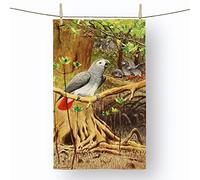 Big Box Art African Grey Parrots - 100% Cotton (72 x 44 cm) Kitchen Tea Towel, Dish Cloth for Drying, Cleaning and Washing - Absorbent and Quick Drying