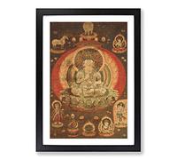 Big Box Art AHN Gyeon Oriental Golden Wheel Framed Wall Art Picture Print Ready to Hang, Oak A2 (62 x 45 cm)