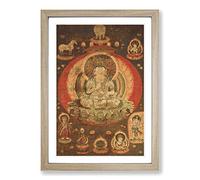 Big Box Art AHN Gyeon Oriental Golden Wheel Framed Wall Art Picture Print Ready to Hang, Oak A2 (62 x 45 cm)