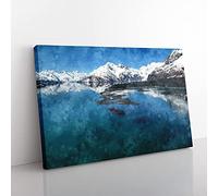 Big Box Art Alaskan Mountain and Lake Vol.1 Painting Canvas Wall Art Print Ready to Hang Picture, 76 x 50 cm (30 x 20 Inch), Teal, Blue, Blue