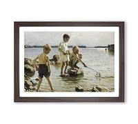 Big Box Art Albert Edelfelt Boys Playing on The Shore Framed Wall Art Picture Print Ready to Hang, Walnut A2 (62 x 45 cm)