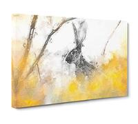 Big Box Art Alert Hare in The Meadow in Abstract Canvas Wall Art Framed Picture Print, 30 x 20 Inch (76 x 50 cm), White, Yellow, Grey