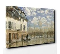 Big Box Art Alfred Sisley Boat in The Flood at Port Marly Canvas Wall Art Print Ready to Hang Picture, 30 x 20 Inch (76 x 50 cm), Multi-Coloured