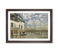 Big Box Art Alfred Sisley Boat in The Flood at Port Marly Framed Wall Art Picture Print Ready to Hang, Walnut A2 (62 x 45 cm)