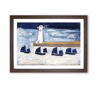 Big Box Art Alfred Wallis Four Luggars and a Lighthouse Framed Wall Art Picture Print Ready to Hang, Walnut A2 (62 x 45 cm)