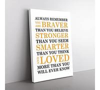 Big Box Art Always Remember Typography Canvas Wall Art Print Ready to Hang Picture, 76 x 50 cm (30 x 20 Inch), White, Yellow, Cream