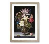Big Box Art Ambrosius Bosschaert The Elder Still Life Flowers Framed Wall Art Picture Print Ready to Hang, Oak A2 (62 x 45 cm)