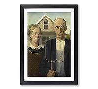 Big Box Art American Gothic by Grant Wood Framed Wall Art Picture Print Ready to Hang, Black A2 (62 x 45 cm)