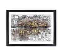 Big Box Art Amsterdam at Night in Abstract Framed Wall Art Picture Print Ready to Hang, Black A2 (62 x 45 cm)