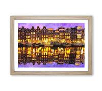 Big Box Art Amsterdam at Night Painting Framed Wall Art Picture Print Ready to Hang, Oak A2 (62 x 45 cm)