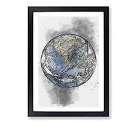 Big Box Art An Amazing Image of Earth Sketch Framed Wall Art Picture Print Ready to Hang, Black A2 (62 x 45 cm)