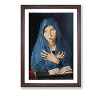 Big Box Art Antonello da Messina Maria in Blue Framed Wall Art Picture Print Ready to Hang, Walnut A2 (62 x 45 cm)