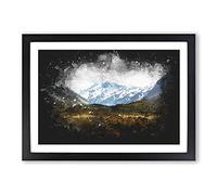 Big Box Art Aoraki Mount Crook New Zealand Paint Splash Framed Wall Art Picture Print Ready to Hang, Black A2 (62 x 45 cm)