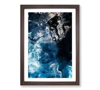 Big Box Art Aqua Blue in Abstract Framed Wall Art Picture Print Ready to Hang, Walnut A2 (62 x 45 cm)