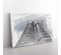 Big Box Art Architecture Sketch Vol.21 in Abstract Canvas Wall Art Print Ready to Hang Picture, 76 x 50 cm (30 x 20 Inch), White, Grey, Black