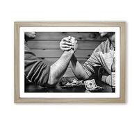 Big Box Art Arm Wrestling Framed Wall Art Picture Print Ready to Hang, Oak A2 (62 x 45 cm)