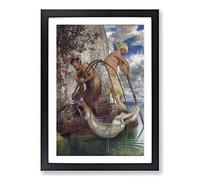 Big Box Art Arnold Bocklin Mermaid Caught in The net Framed Wall Art Picture Print Ready to Hang, Black A2 (62 x 45 cm)