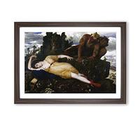 Big Box Art Arnold Bocklin Sleeping Diana Watched by Two Fauns Framed Wall Art Picture Print Ready to Hang, Walnut A2 (62 x 45 cm)