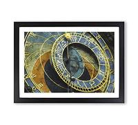 Big Box Art Astronomical Clock in Prague Painting Framed Wall Art Picture Print Ready to Hang, Black A2 (62 x 45 cm)