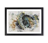Big Box Art Astronomical Clock in Prague Watercolour Framed Wall Art Picture Print Ready to Hang, Black A2 (62 x 45 cm)