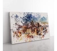 Big Box Art Atlanta Georgia Skyline Watercolour Canvas Wall Art Print Ready to Hang Picture, 76 x 50 cm (30 x 20 Inch), Grey, Grey, Brown