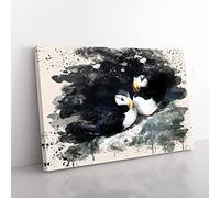 Big Box Art Atlantic Puffins French Cream Canvas Wall Art Print Ready to Hang Picture, 76 x 50 cm (30 x 20 Inch), Multi-Coloured
