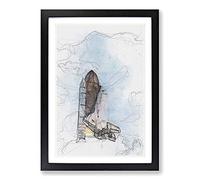 Big Box Art Atlantis Space Shuttle in Abstract Framed Wall Art Picture Print Ready to Hang, Black A2 (62 x 45 cm)
