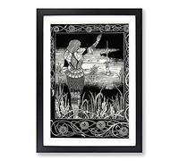 Big Box Art Aubrey Beardsley Excalibur in The Lake Framed Wall Art Picture Print Ready to Hang, Oak A2 (62 x 45 cm)