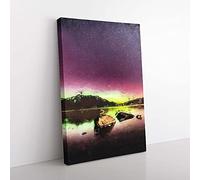 Big Box Art Aurora Australis Southern Lights in Abstract Canvas Wall Art Print Ready to Hang Picture, 76 x 50 cm (30 x 20 Inch), Purple, Black, Yellow, Beige